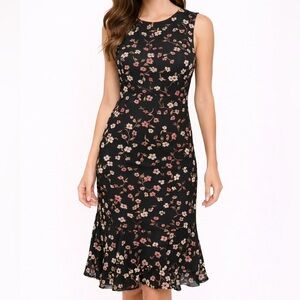 Calvin Klein Black Embroidered Lace Midi Dress